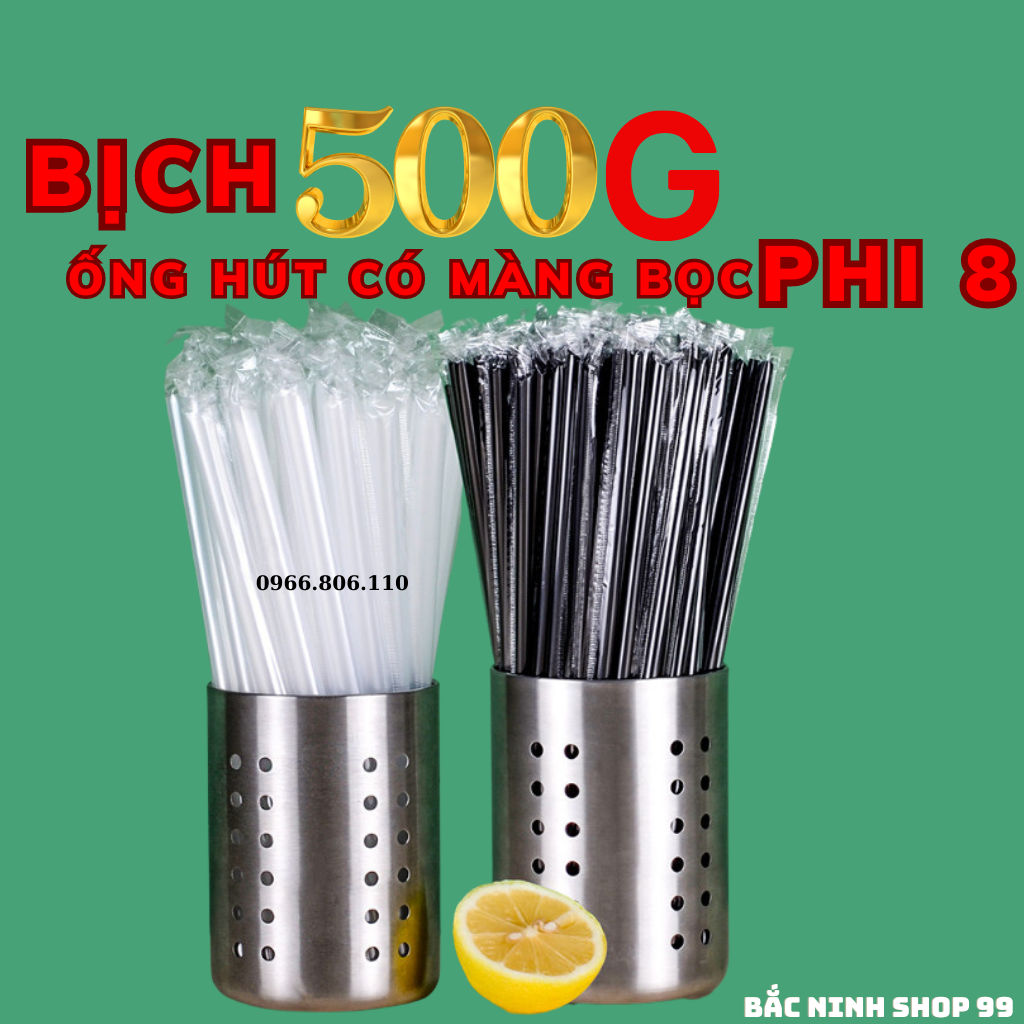 [Bịch 500g] Ống hút có bọc Màu Đen + Trắng + Đỏ Phi 8