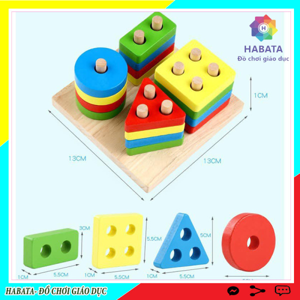 Đồ chơi Bộ thả cọc hình khối 4 cọc gỗ Habata đồ chơi giáo dục cho trẻ