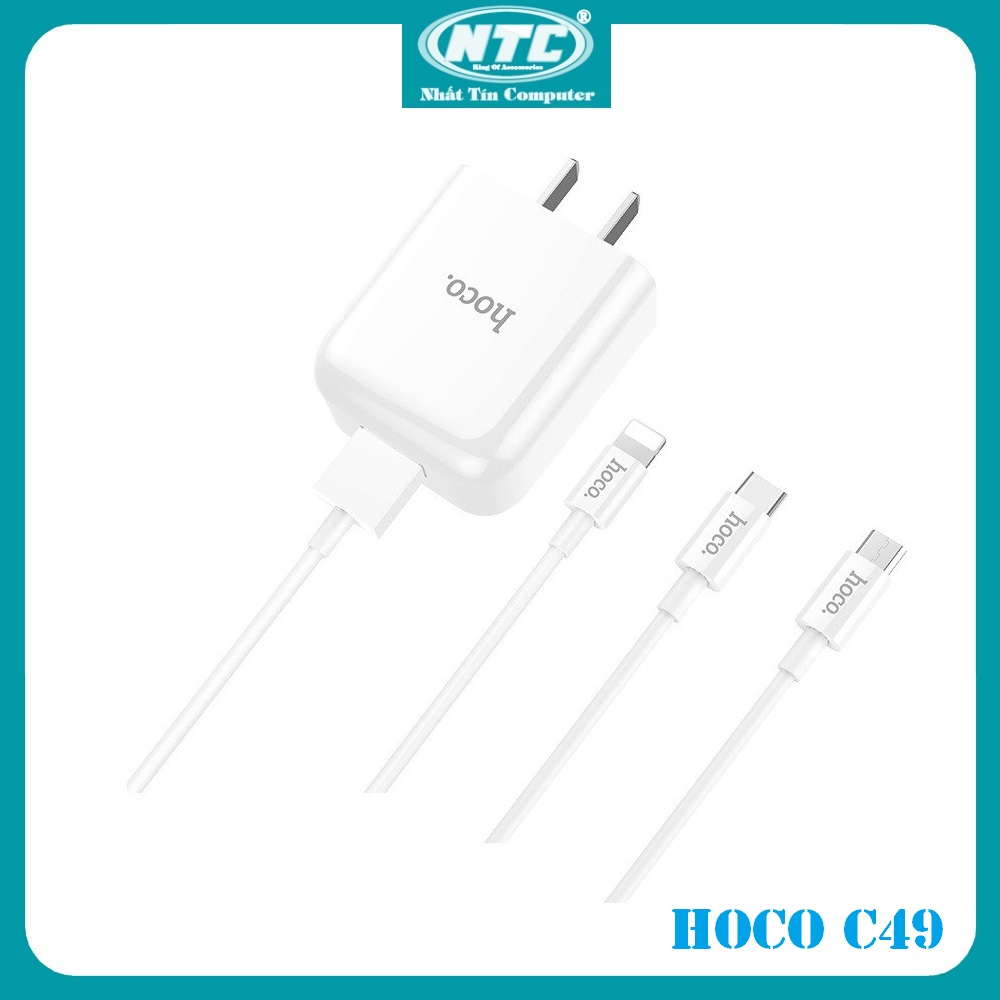 Bộ Cốc sạc và Cáp sạc Hoco C49 cổng Lightning / TypeC / Micro-USB tùy chọn Output max 2A (Trắng) - Hãng phân phối chính thức - Nhất Tín Computer
