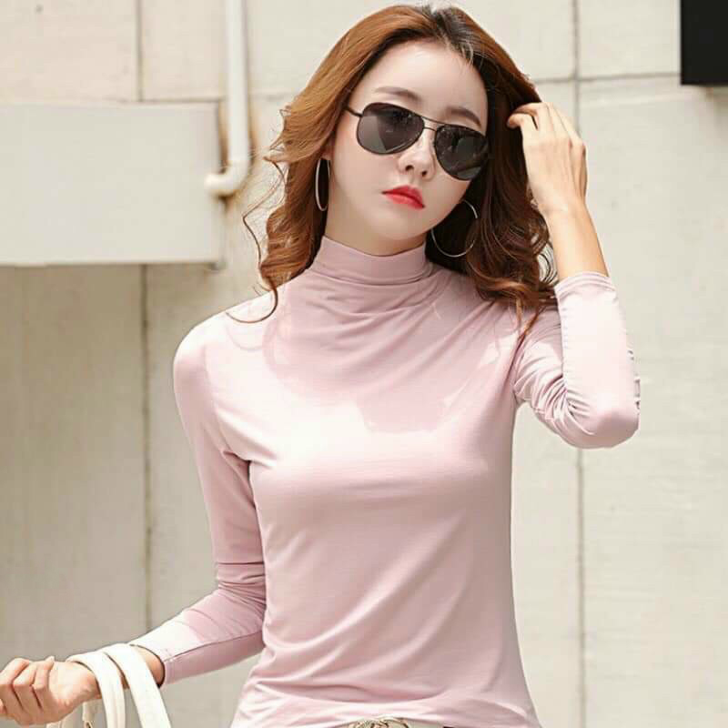 Áo thun áo giữ nhiệt Nữ lót Nỉ cổ 3 phân dày dặn co giãn Phong cách Hàn Quốc Trẻ Trung Năng Động