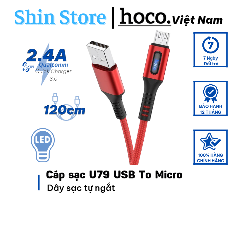 Cáp sạc tự ngắt hoco u79, usb to micro dây sạc tự ngắt khi đầy pin chiều dài dây 120cm - shinstore