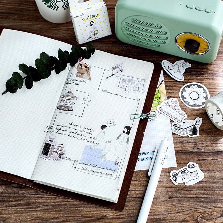 Hộp 45 sticker đẹp trắng đen Canarystore54