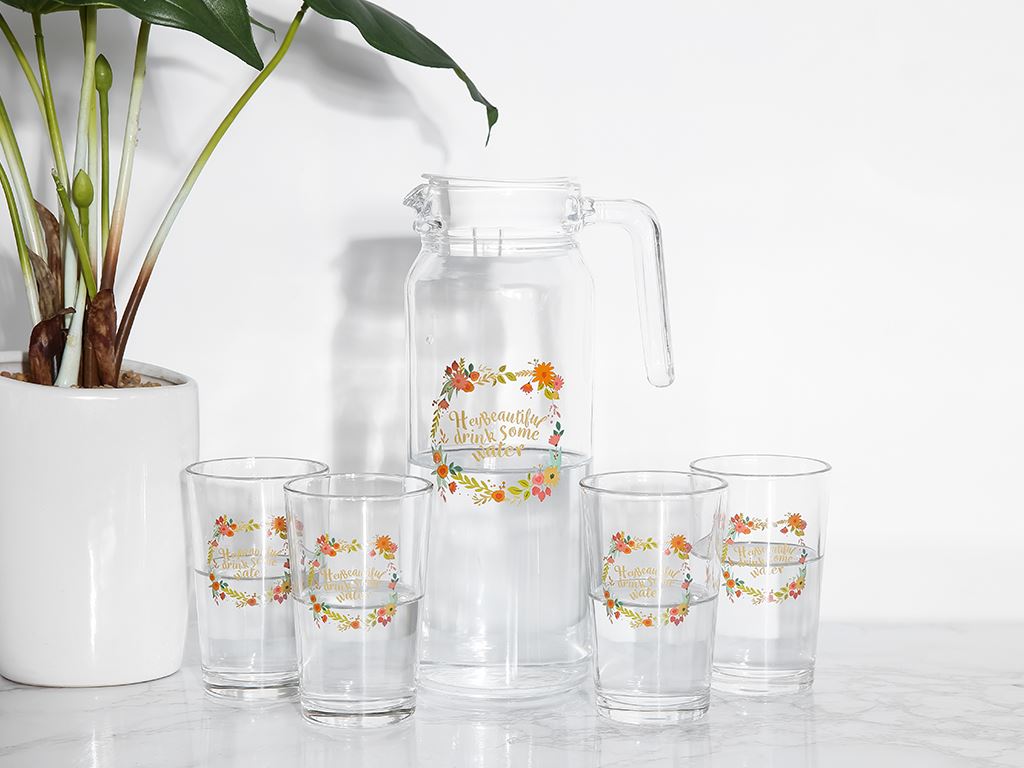 Bộ bình 4 ly cốc thuỷ tinh hoa văn Bách Hóa XANH GB12013-1-TH3