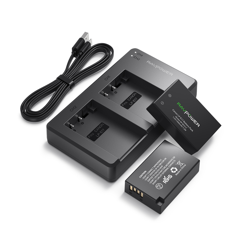 Bộ 2 pin và sạc kép RAVPower LP-E17 RP-BC013 cho Canon EOS 77D, EOS 750D, EOS 760D, EOS 8000D, EOS M3, EOS M5, EOS M6 EOS RP