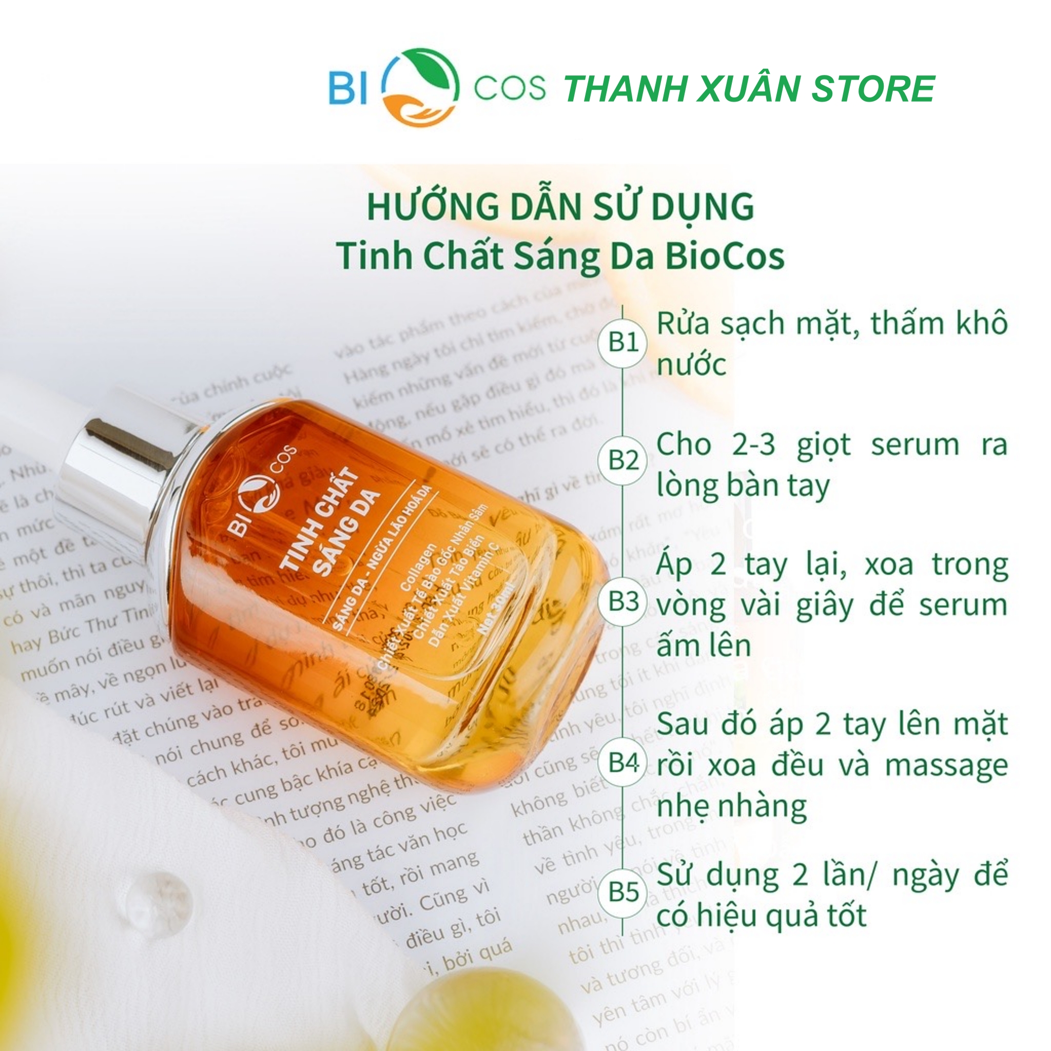 Tinh Chất Serum Dưỡng Trắng Sáng Da Mặt BioCos, Chứa Vitamin C Chống Lão Hóa, Dưỡng Ẩm Da Và Se Khít Lỗ Chân Lông.