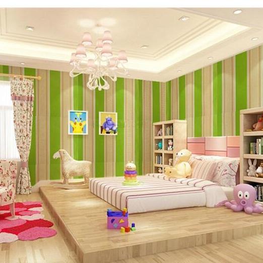 SIÊU RẺ Cuộn 10m decal giấy dán tường sọc xanh lá khổ 45cm keo sẵn