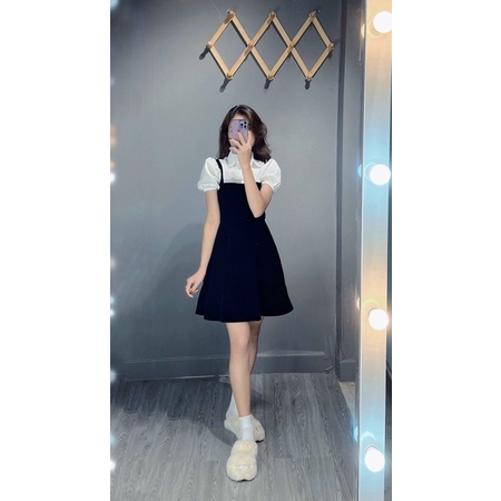 Váy Nhung Phối Cổ Dáng Sơ Mi Có BIGSIZE_Haxuanstore