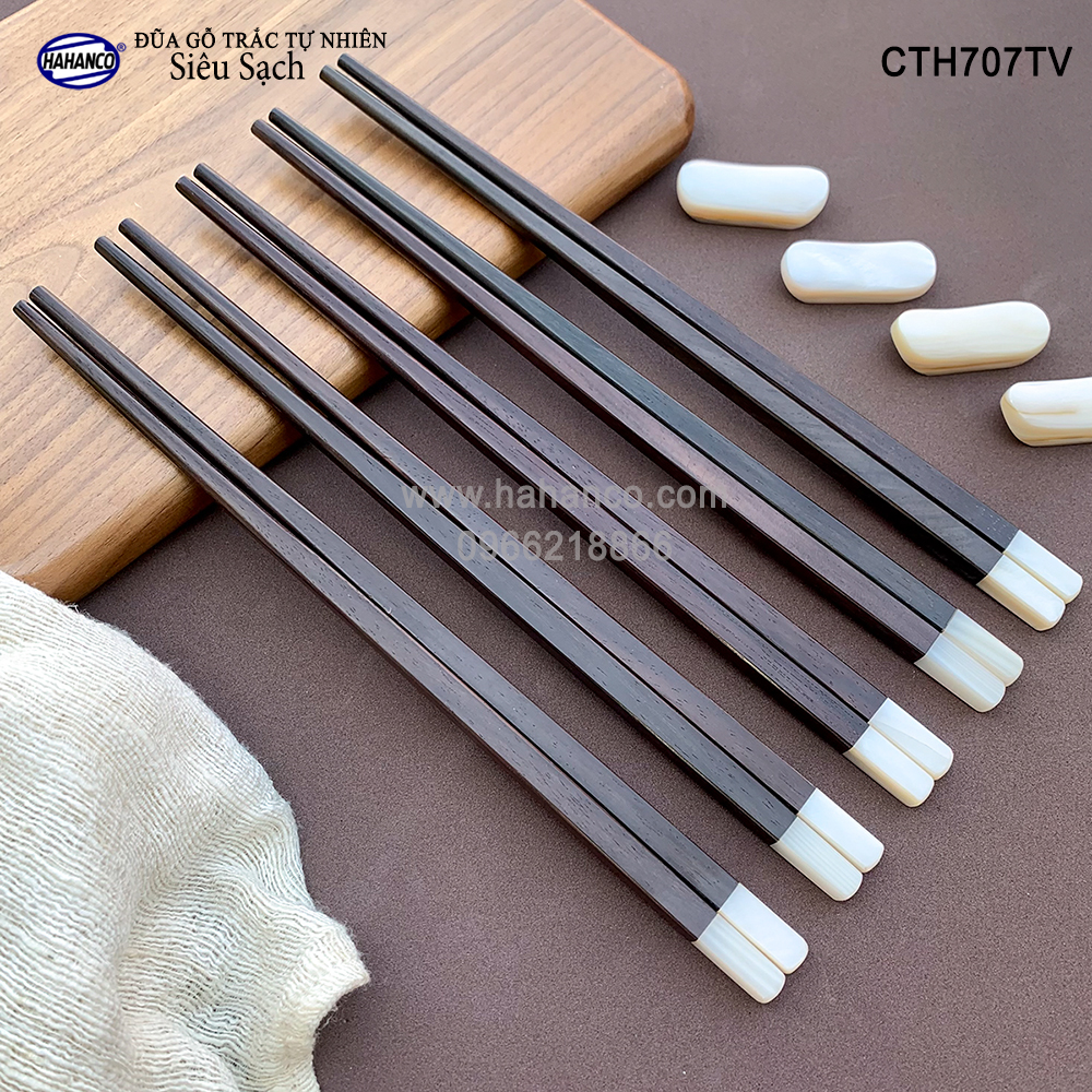 Đũa gỗ Trắc đầu xà cừ  - CTH707TV - (Hộp 10 đôi vuông) gỗ Trắc tự nhiên - Chopstick of HAHANCO