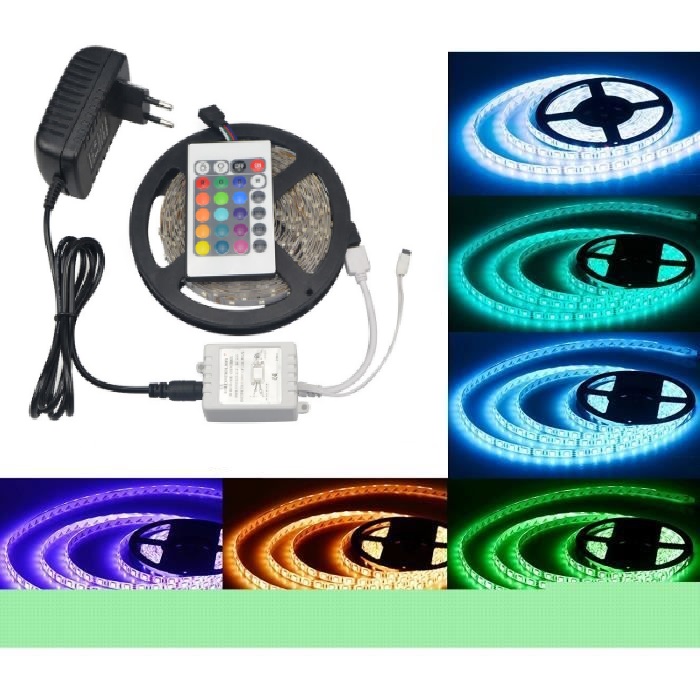 Bộ led dây dán 5050 rgb cuộn 5m phủ keo + remote + nguồn