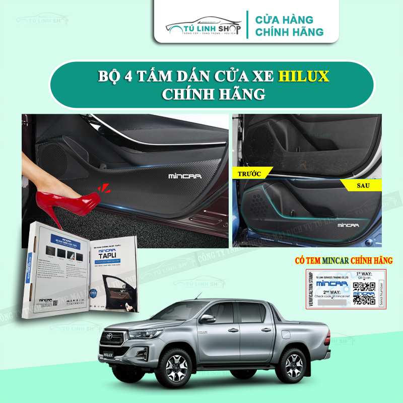 Bộ 4 Tấm dán Tapli xe HILUX chính hãng MINCAR, chống xước tapi cửa ô tô bằng Carbon Air Fiber cao cấp
