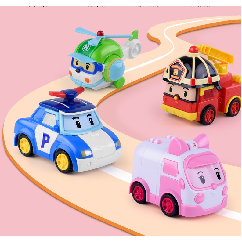Set 4 Xe mô hình chạy đà Robocar Poli, xe công trình