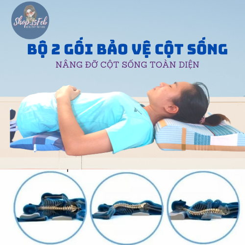 [HCM]Bộ 2 gối bảo vệ cột sống cổ và gối kê thắt lưng khi ngủ - dành cho người đau thoái hóa cột sống cổ và thắt lưng