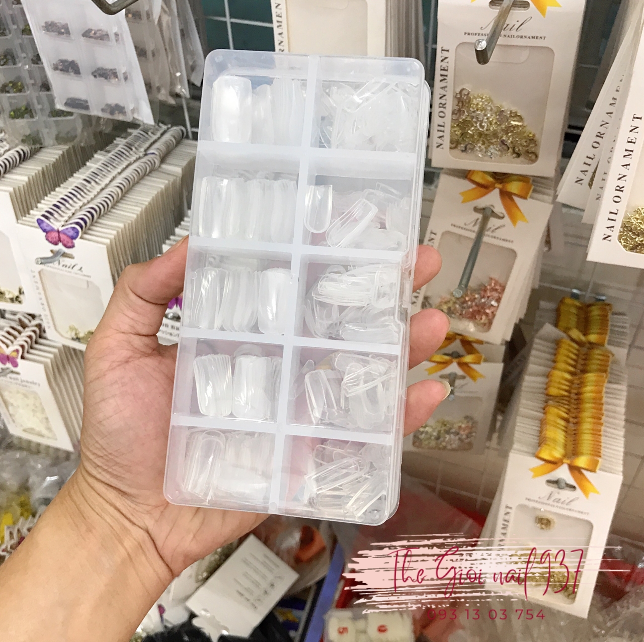 Móng úp chân dài trong đủ size hộp 500 móng - combo móng úp + keo - tgn937