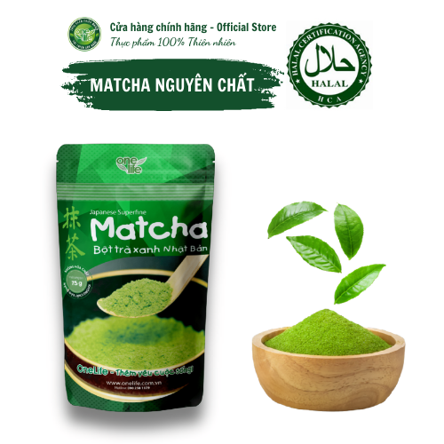 Halal Bột Matcha Trà xanh Nhật Bản 100% nguyên chất hòa tan uống liền giảm cân, không đường OneLife