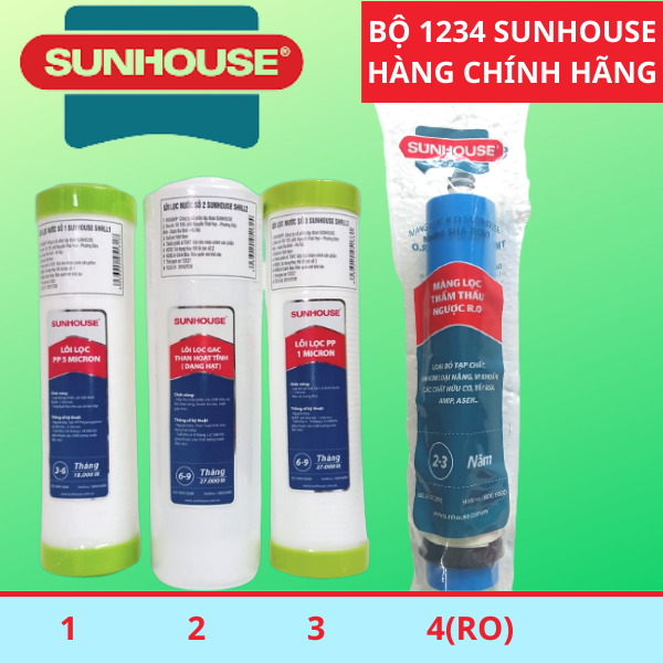 COMBO LÕI 1234 SUNHOUSE (Lọc thô 123+ màng RO)