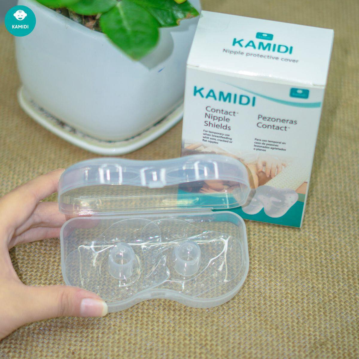 Hộp 2 núm trợ ti Kamidi silicon siêu mềm hỗ trợ bé ti - Tặng kèm băng y tế