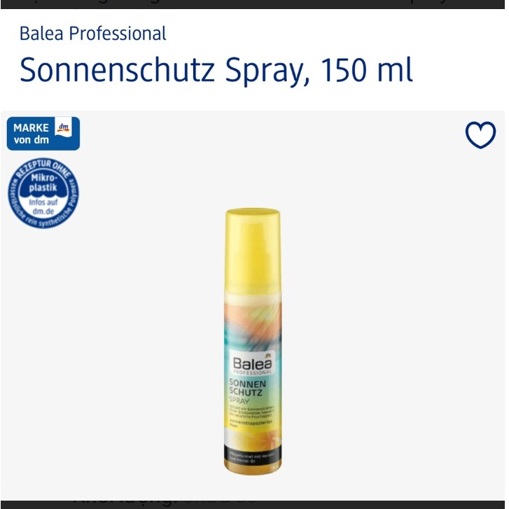 Xịt chống nắng cho tóc Balea 150ml