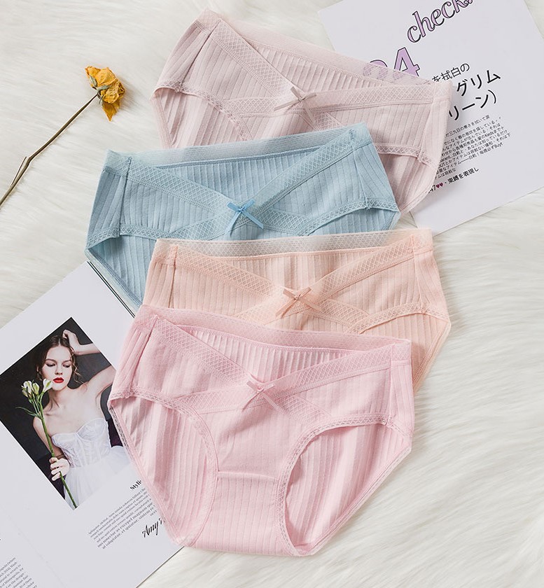 Set 4 QUẦN LÓT BẦU Cạp Chéo Cotton Cao Cấp - Kháng Khuẩn - BAO CHẤT LƯỢNG - GL03 REN -  Xanh hồng be