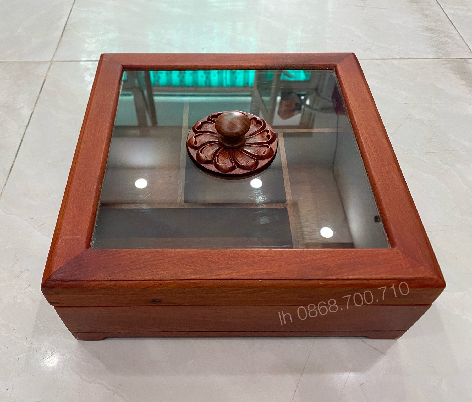 Khay đựng mứt tết Vuông kính trơn - Đơn giản mà tinh tế -- khay gỗ đựng bánh kẹo ngày tết