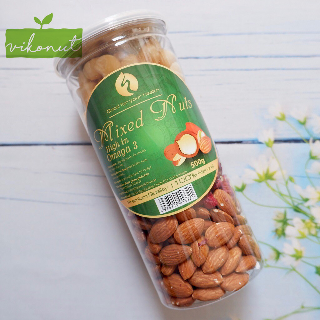 [HCM]Mix hạt 3 loại nhân Óc chó Đỏ Macca Hạnh nhân [500gr]