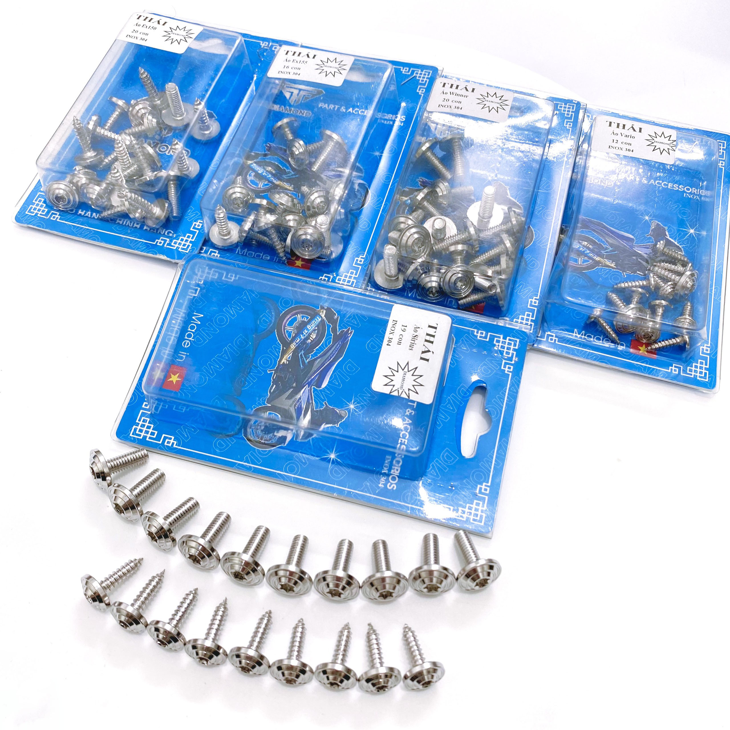 Bộ ốc dàn áo xe máy salaya inox 304 đầu thái cho xe winner v1, exciter 155, exciter 150, vario, sirius,..