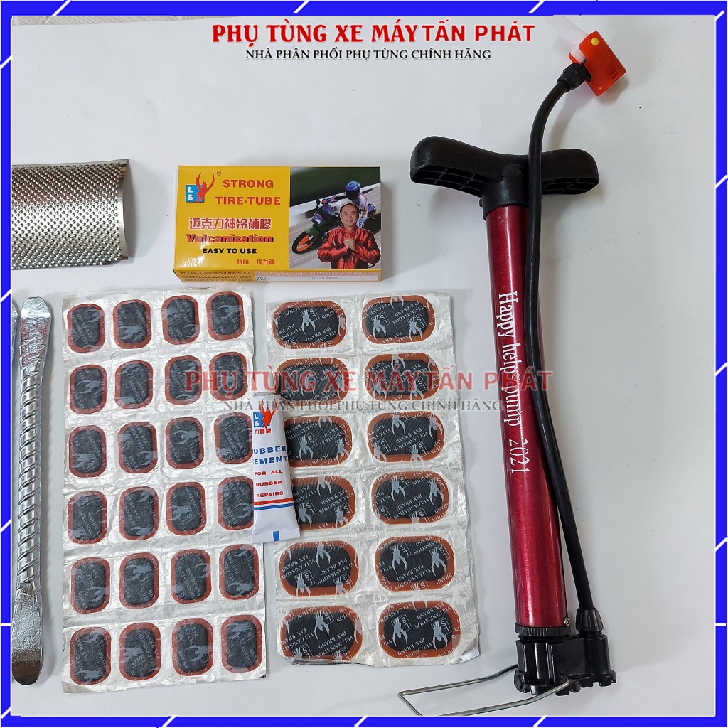 Bộ Vá Ruột - Săm Xe Máy Xe Đạp 6 Món 2 Miếng Bào (Bơm Mini 30cm Màu giao ngẫu nhiên)