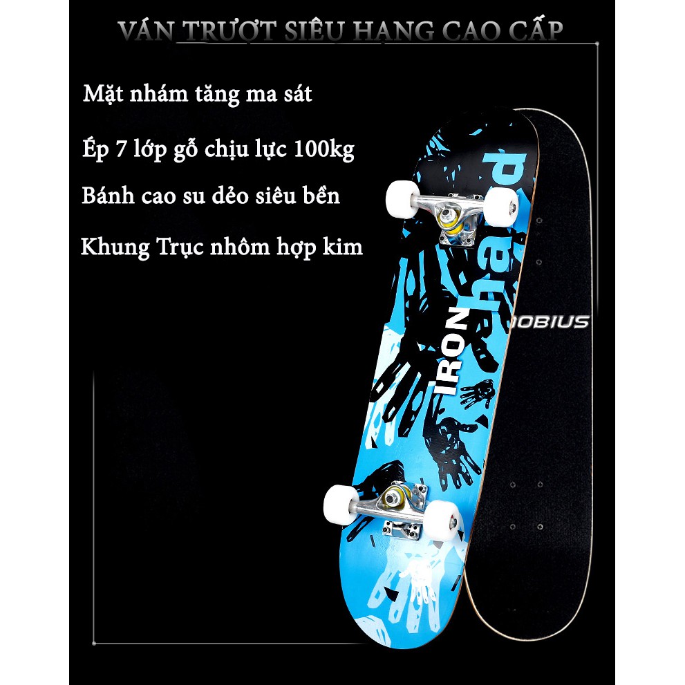 Ván Trượt Skateboard Cao Cấp Mặt Nhám Kích Thước 80cm (Màu Đỏ Lửa)