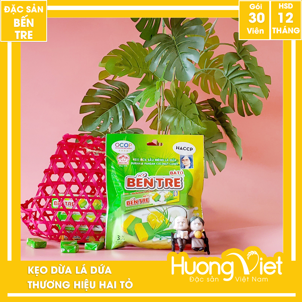 Kẹo dừa Lá Dứa Bến Tre Hai Tỏ 150gr