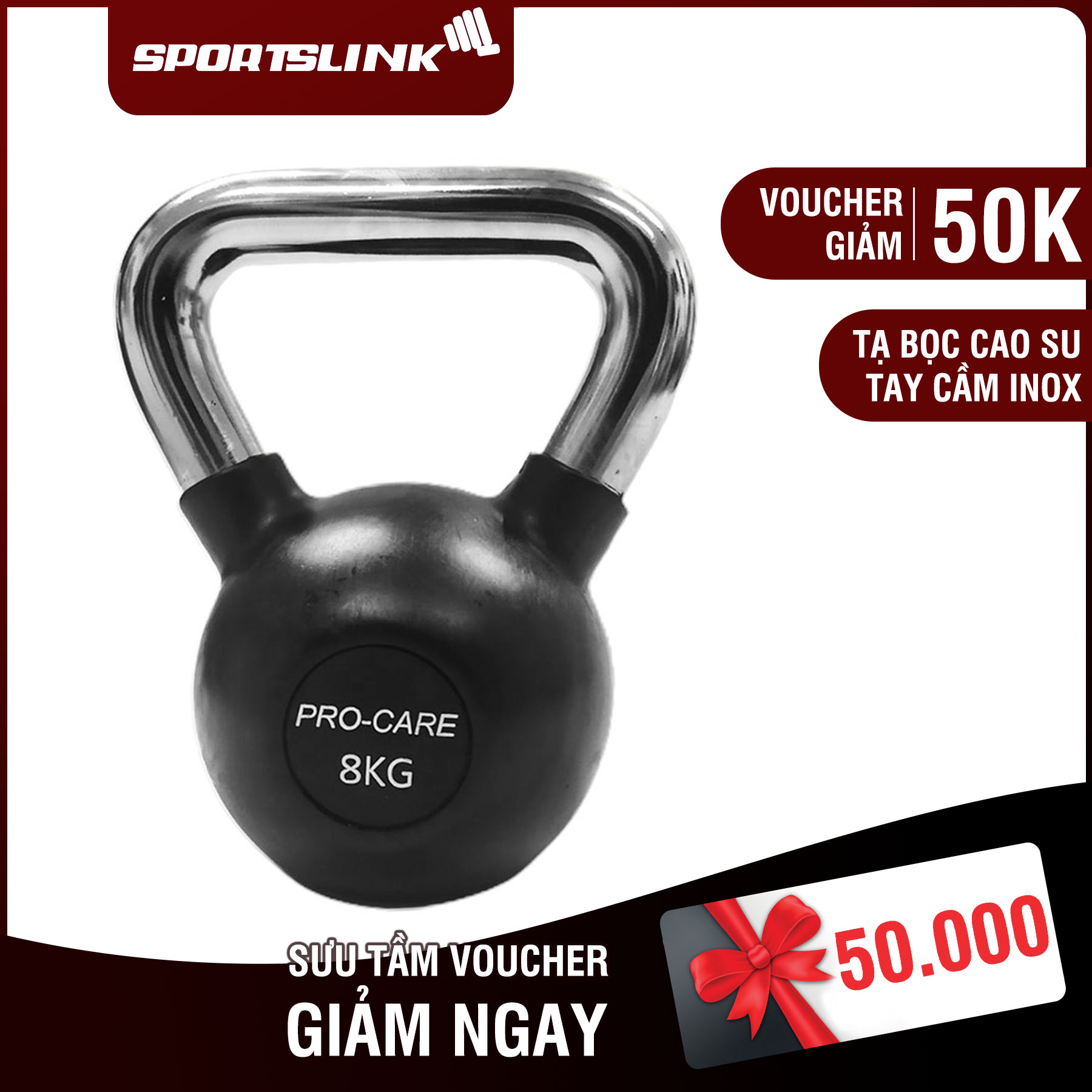 Procare 8kg Black Rubber Kettlebell with Chrome Handle