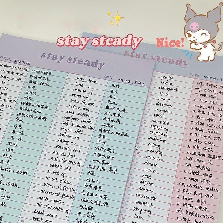 Giấy học từ vựng ngoại ngữ Tập note Stay steady 30 tờ ôn tập từ mới ngữ pháp khổ B5