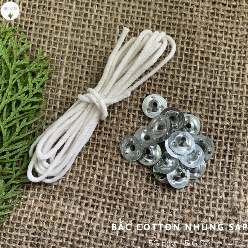 Bấc nến cotton nhúng sáp kèm đế sắt tròn