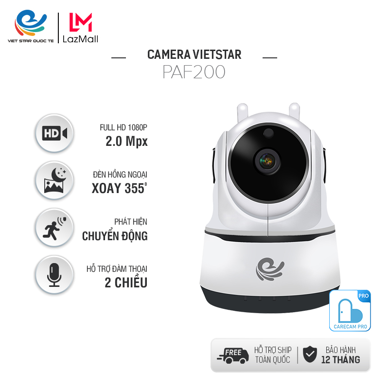 Camera WiFi IP VIET STAR PAF200 Độ phẩn giải 2.0MP Full HD 1080P-Hỗ trợ hồng ngoại ban đêm- 2 Râu WiFi băt sóng cực mạnh- Bảo hành 12 tháng PAF 200
