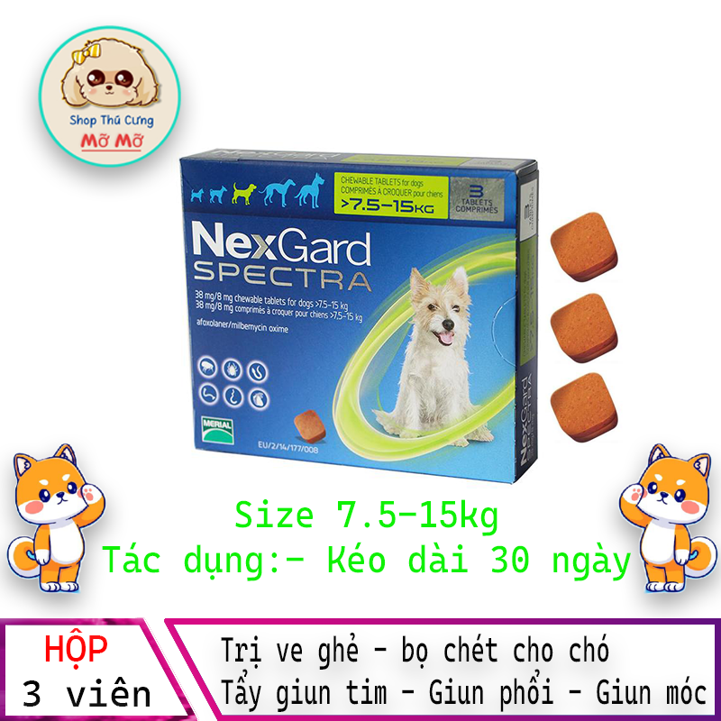 NEXGARD SPECTRA Thuốc trị ve ghẻ bọ chét demodex tẩy giun cho chó