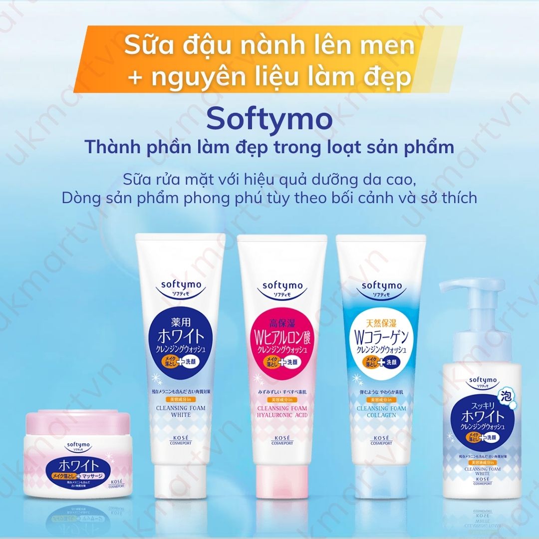 Kose Softymo Cleansing Foam, Moisturizing and Whitening Foaming Facial Cleanser and Makeup Remover, Japan