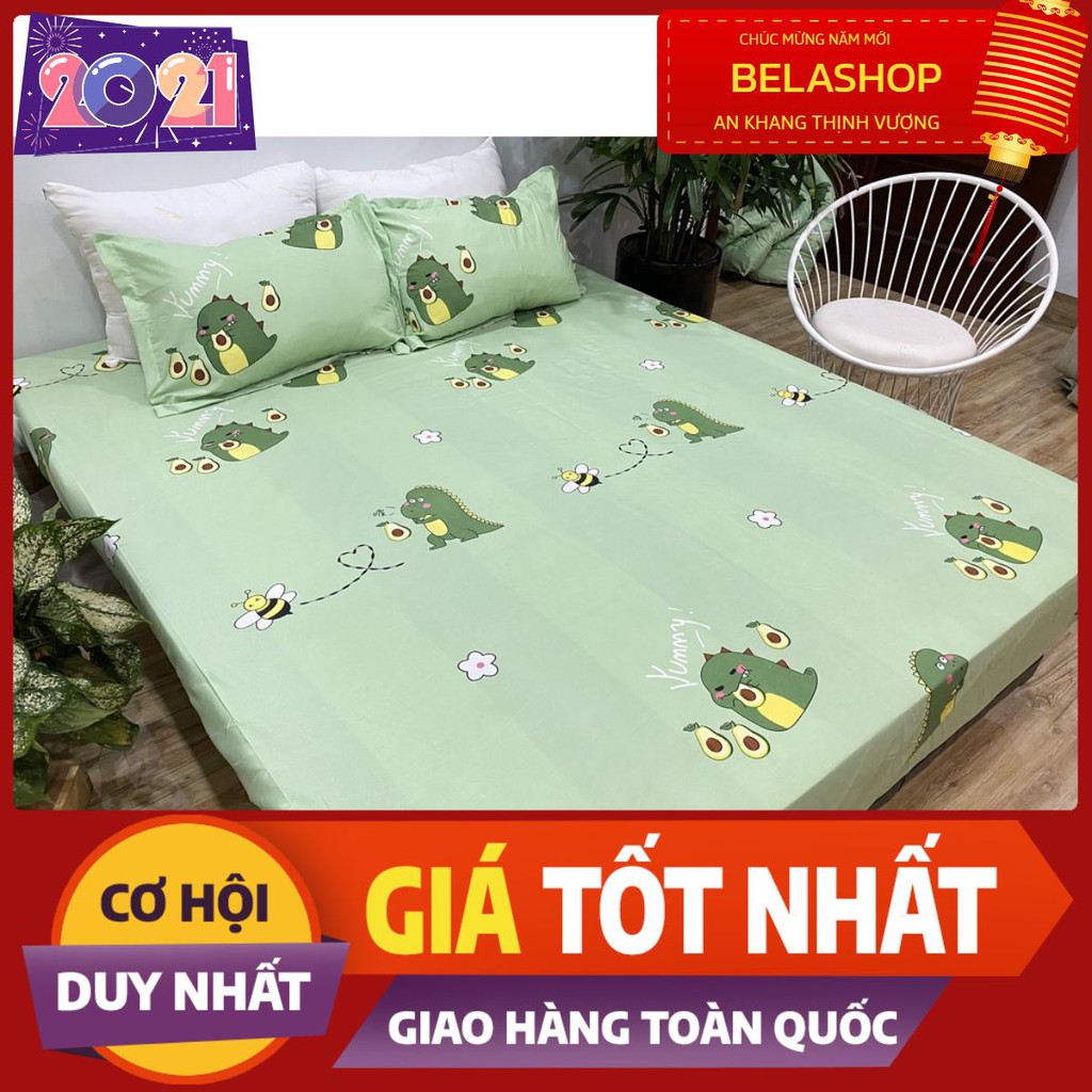 [HCM]Bộ ga gối 3 món giường 1mx1m9 và 1m2x1m9 mẫu khủng long bơ
