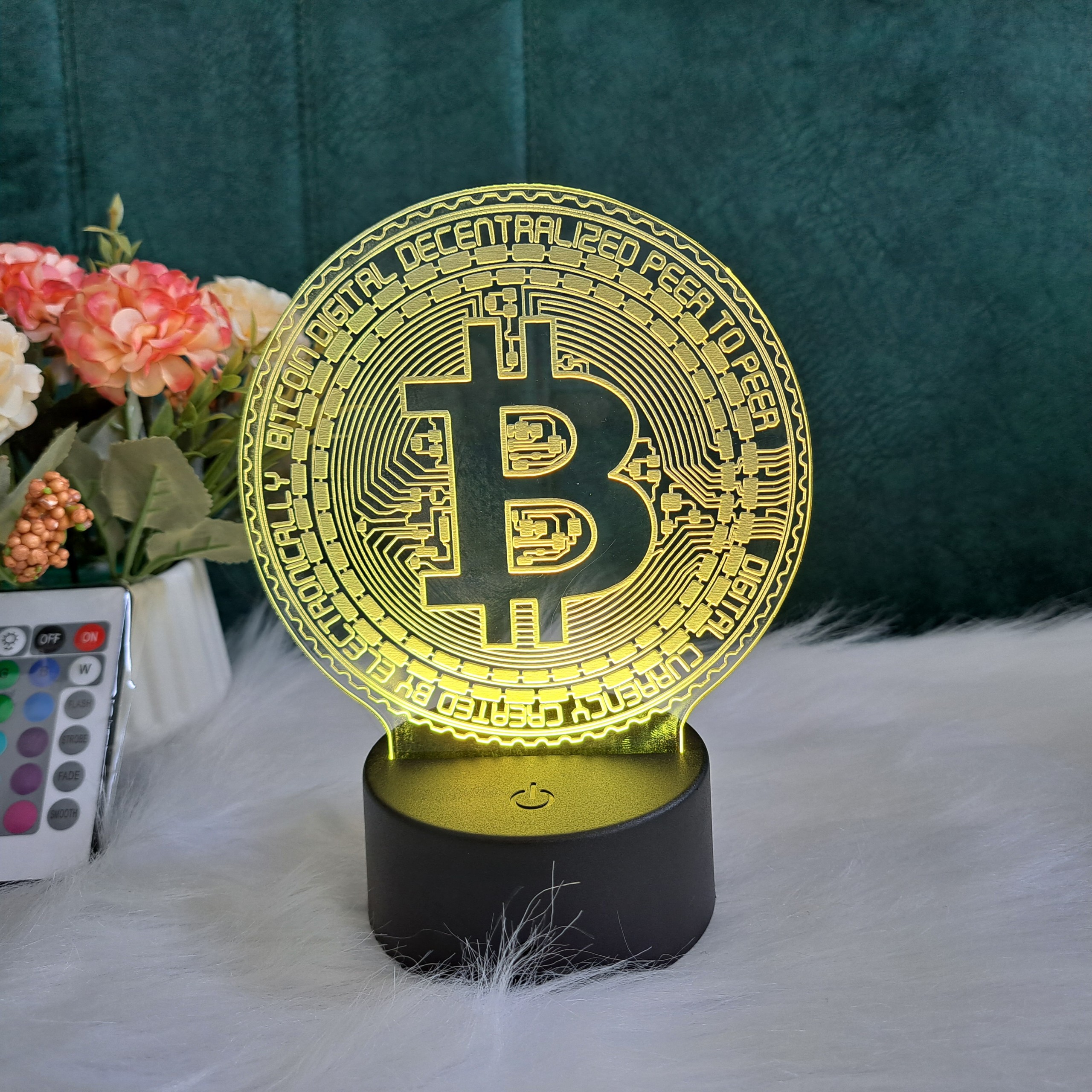 Đèn Led 3D đồng bitcoin 16 màu đẹp