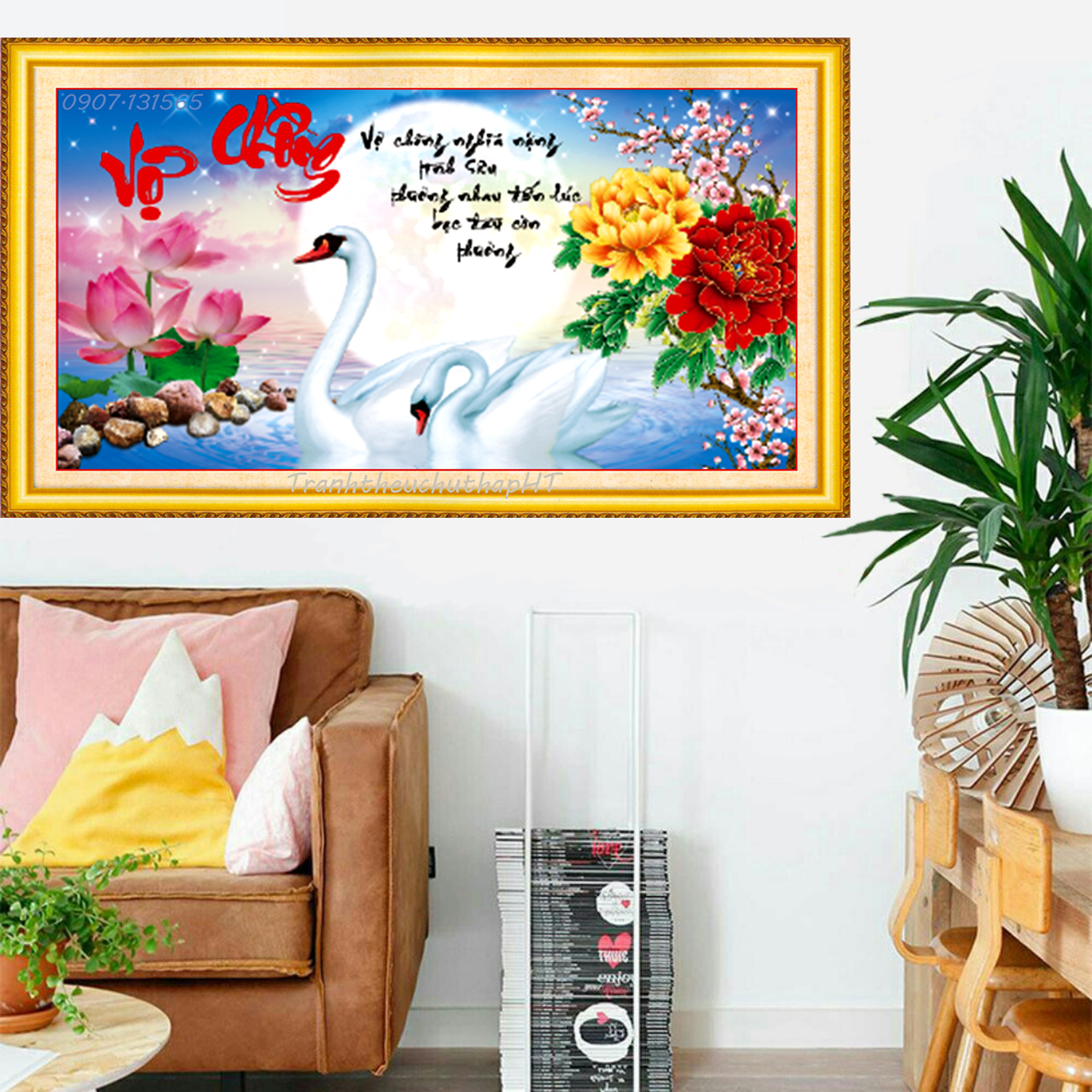 Tranh đính đá - Tranh thêu chữ thập vợ chồng LV3143, LV143 - tự thêu