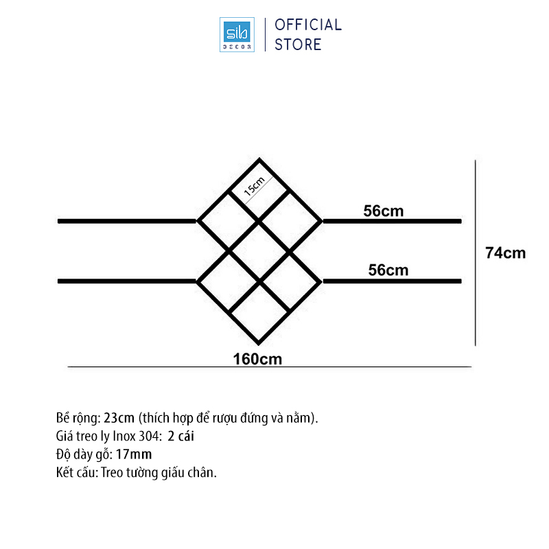 Kệ Vang Treo Tường Giấu Chân Đơn Giản SIB DECOR (Gồm 02 Giá Treo Ly) KR09
