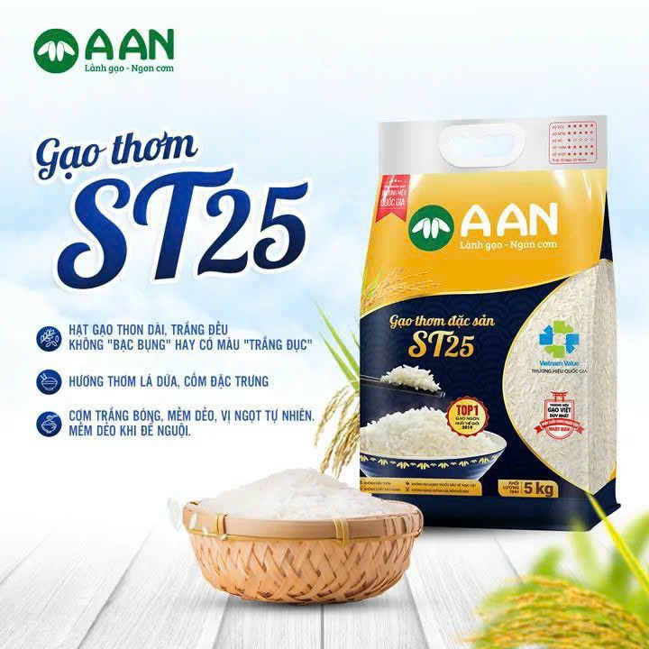 Gạo thơm ST25 A AN - Đạt chuẩn quốc tế, thơm dẻo ngọt cơm (túi 5kg)