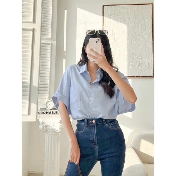 Áo sơmi basic cánh dơi 1 túi chất vải đẹp MIEU - JA12