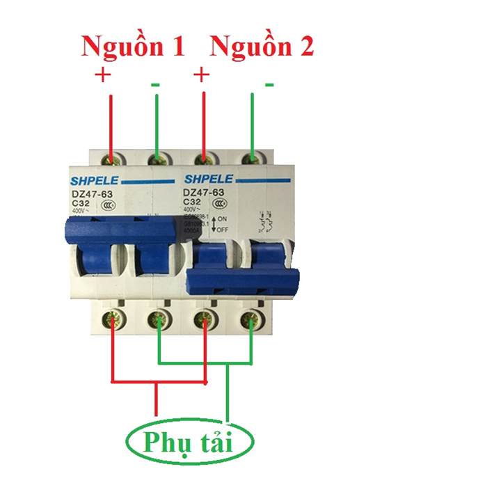 Aptomat đảo chiều nguồn điện 2P- 63A-220V SHPELE