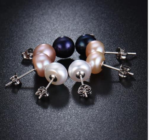 set 4 đôi bông nụ ngọc trai nước ngọt chuôi bạc chất lượng