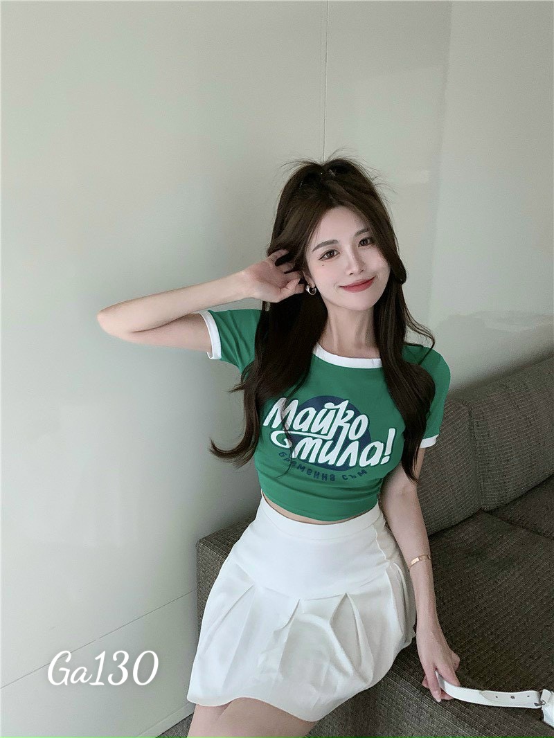 Áo thun borip croptop phối màu xanh lá Ga130
