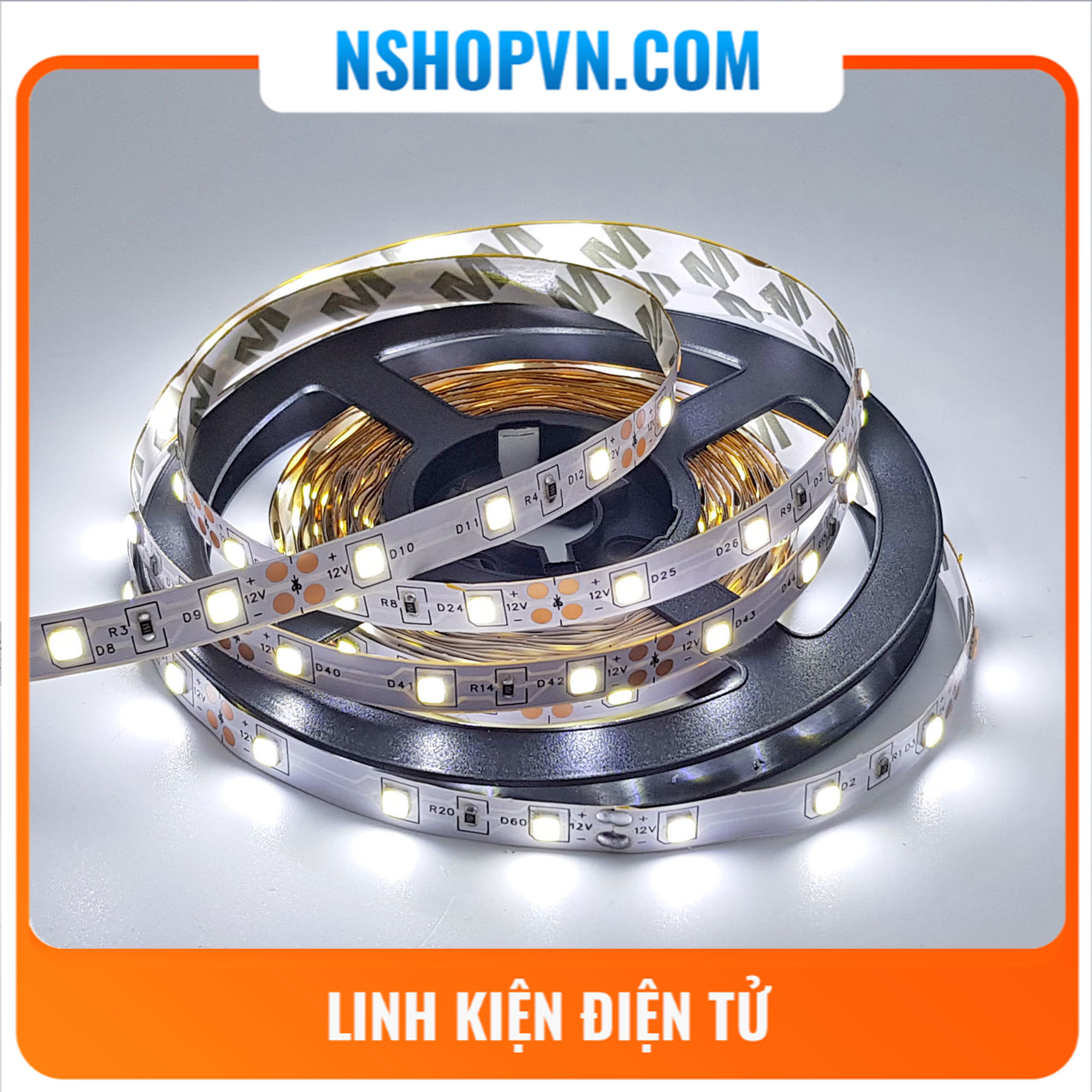 Led dây 2835 12V ánh sáng trắng 6000K 1 mét 60 bóng không phủ epoxy