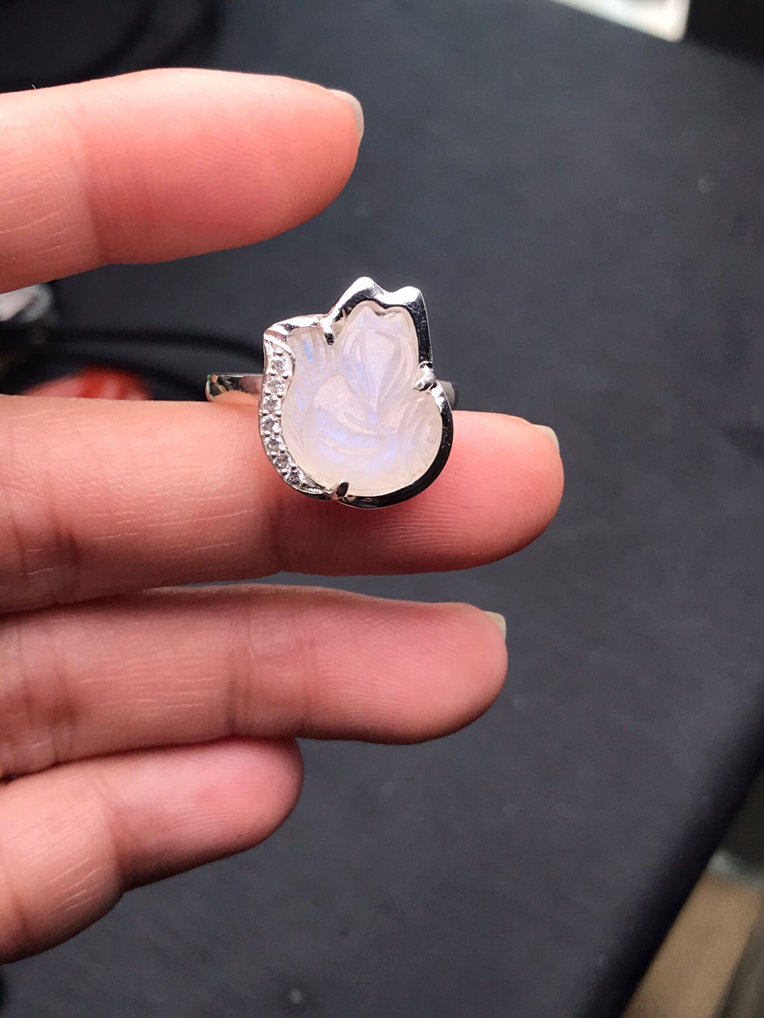 [FreeshipMAX] Nhẫn bạc hồ ly đá mặt trăng moonstone