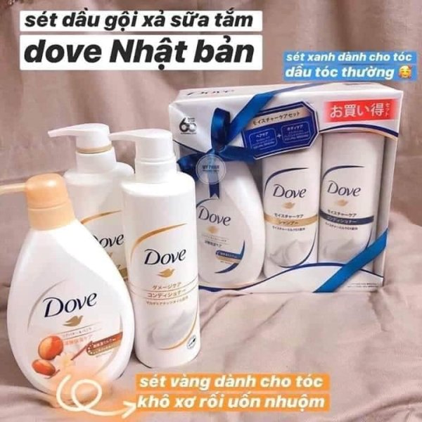 Set dầu gội, dầu xả và sữa tắm Dove Nhật Bản