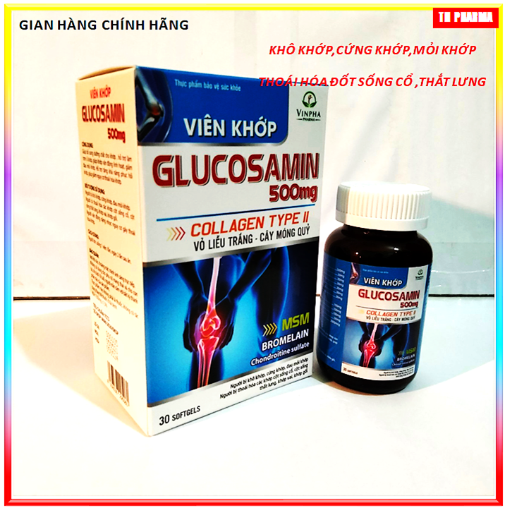 Viên khớp Glucosamin 500mg Collagen Type II, Vỏ Liễu Trắng, Cây Móng Quỷ