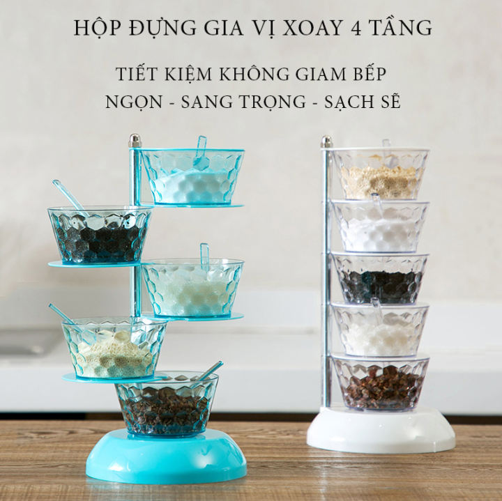 HỘP ĐỰNG GIA VỊ 4 TẦNG QUAY 360