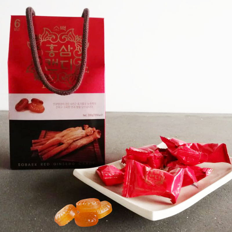 KẸO HỒNG SÂM SOBAEK HỘP RED GINSENG CANDY KOREA (200GRAM ~ 34 VIÊN)