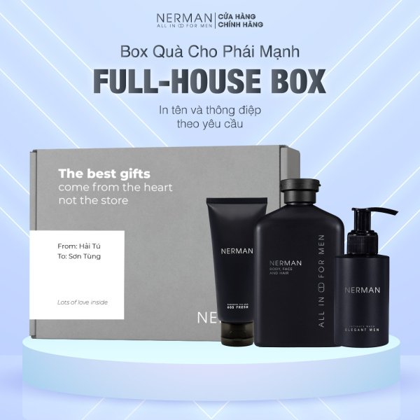 FULL-HOUSE BOX-Sữa tắm gội hương nước hoa 3in1 350ml & Dung dịch vệ sinh nam giới 50g & Gel rửa mặt Nano Curcumin 100ml